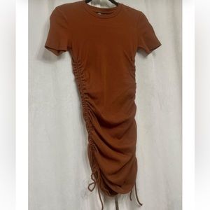 Zara Ribbed Mini Dress with Gathering Ruched Sides